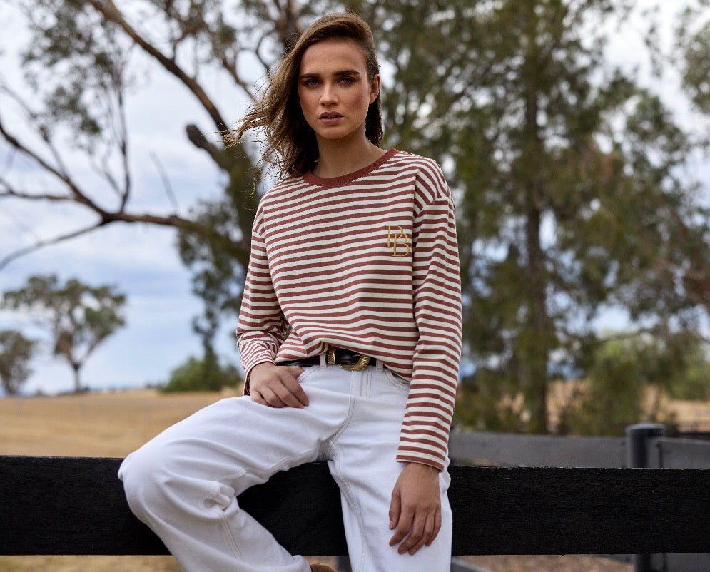 Stacey LS Tee - Rust Stripe