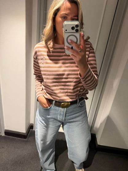 Stacey L/S Tee Pink and Mocha