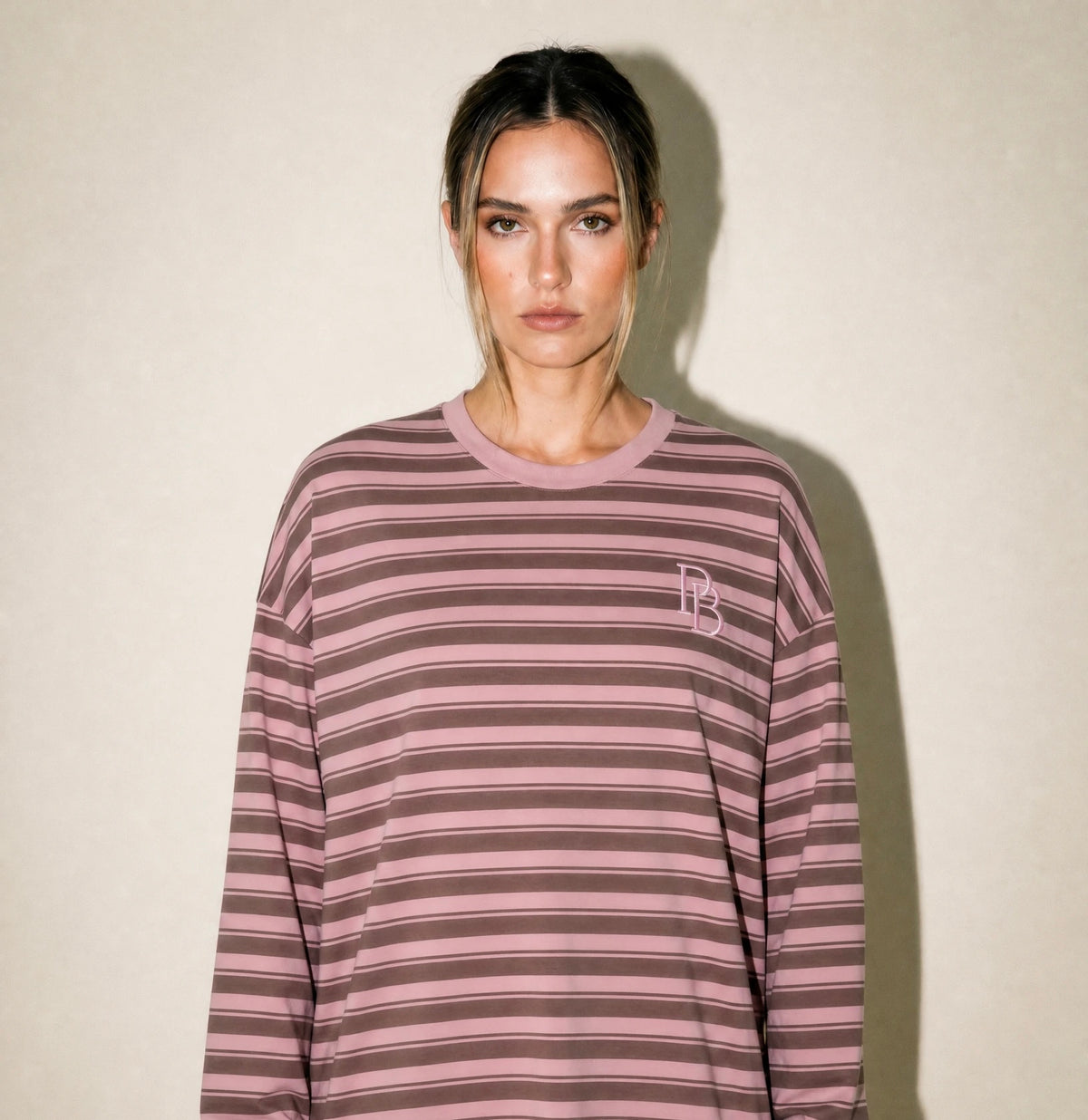 Stacey L/S Tee Pink and Mocha