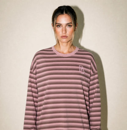 Stacey L/S Tee Pink and Mocha