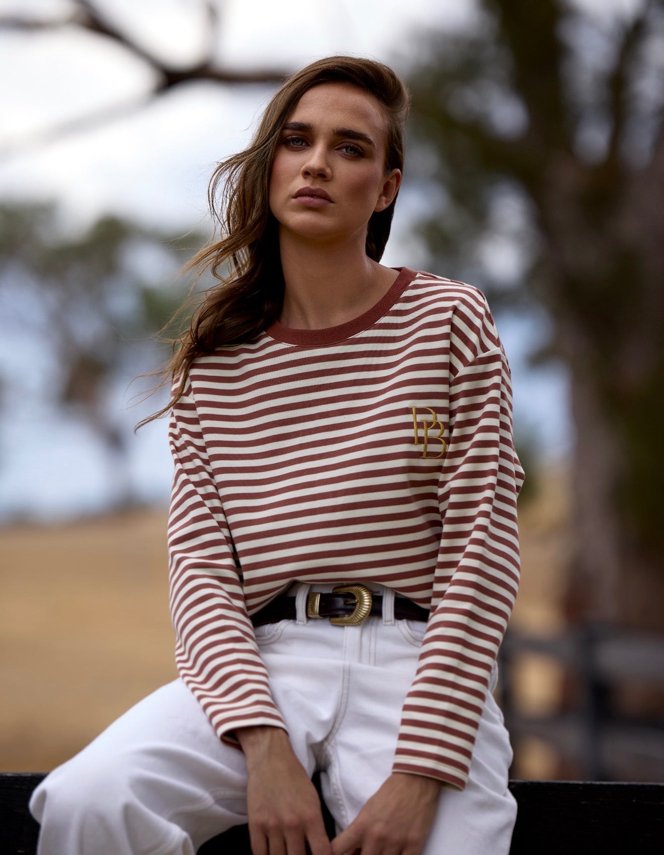 Stacey LS Tee - Rust Stripe