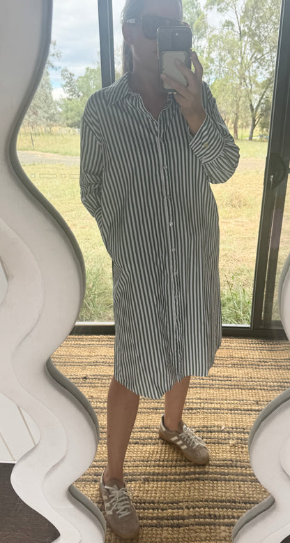 SAMPLE green stripe shirt dress