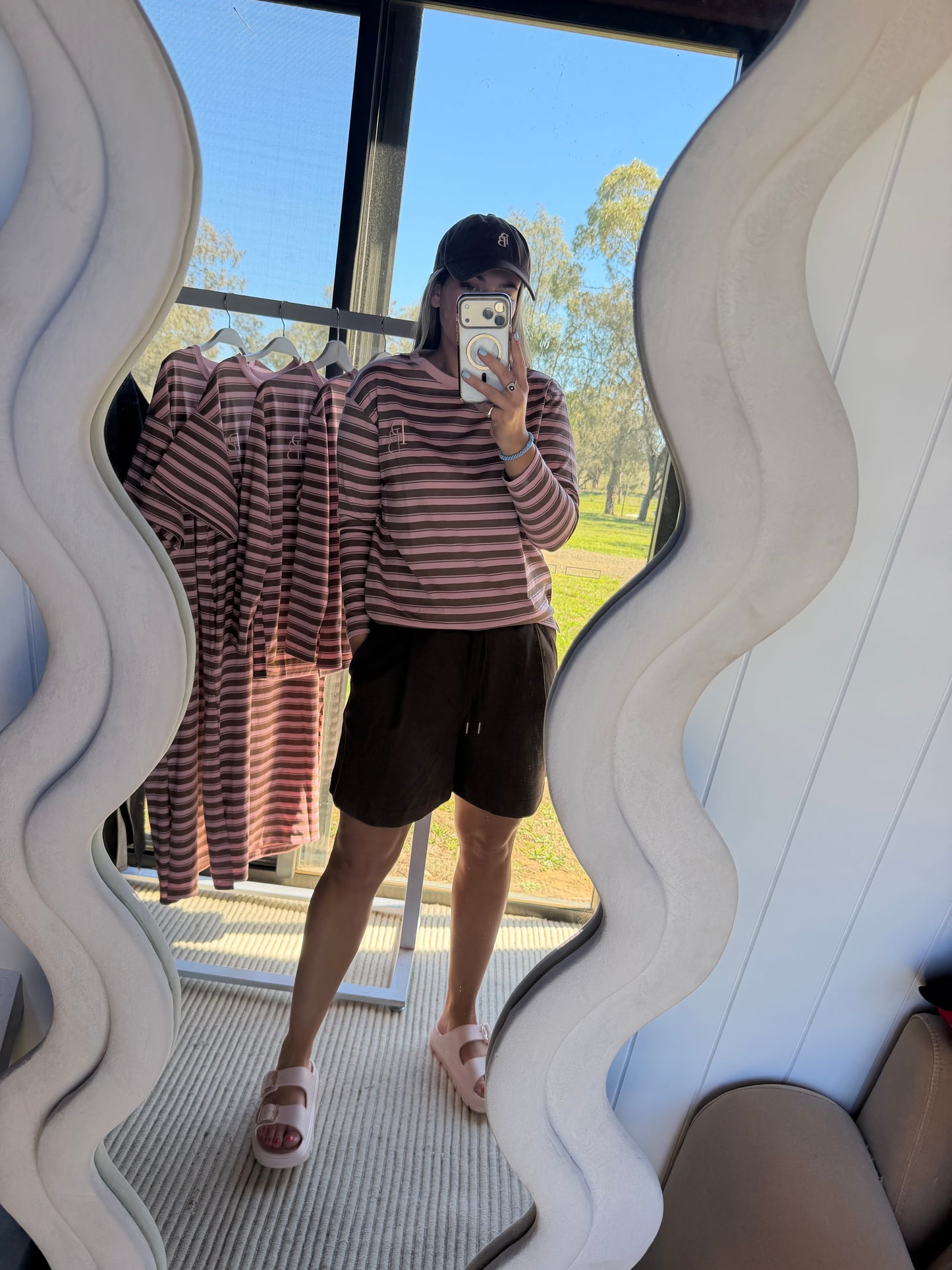 Stacey L/S Tee Pink and Mocha