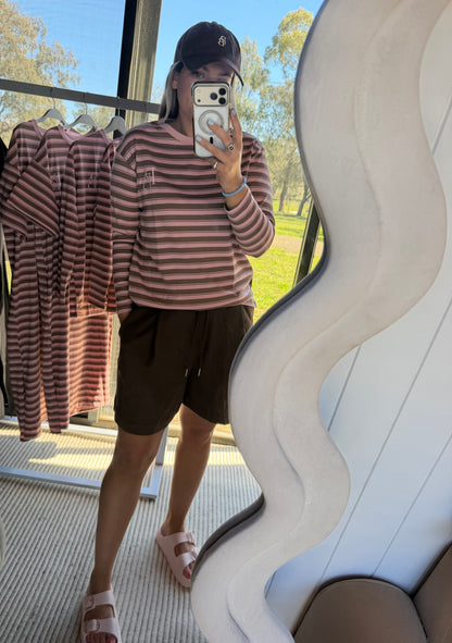 Stacey L/S Tee Pink and Mocha