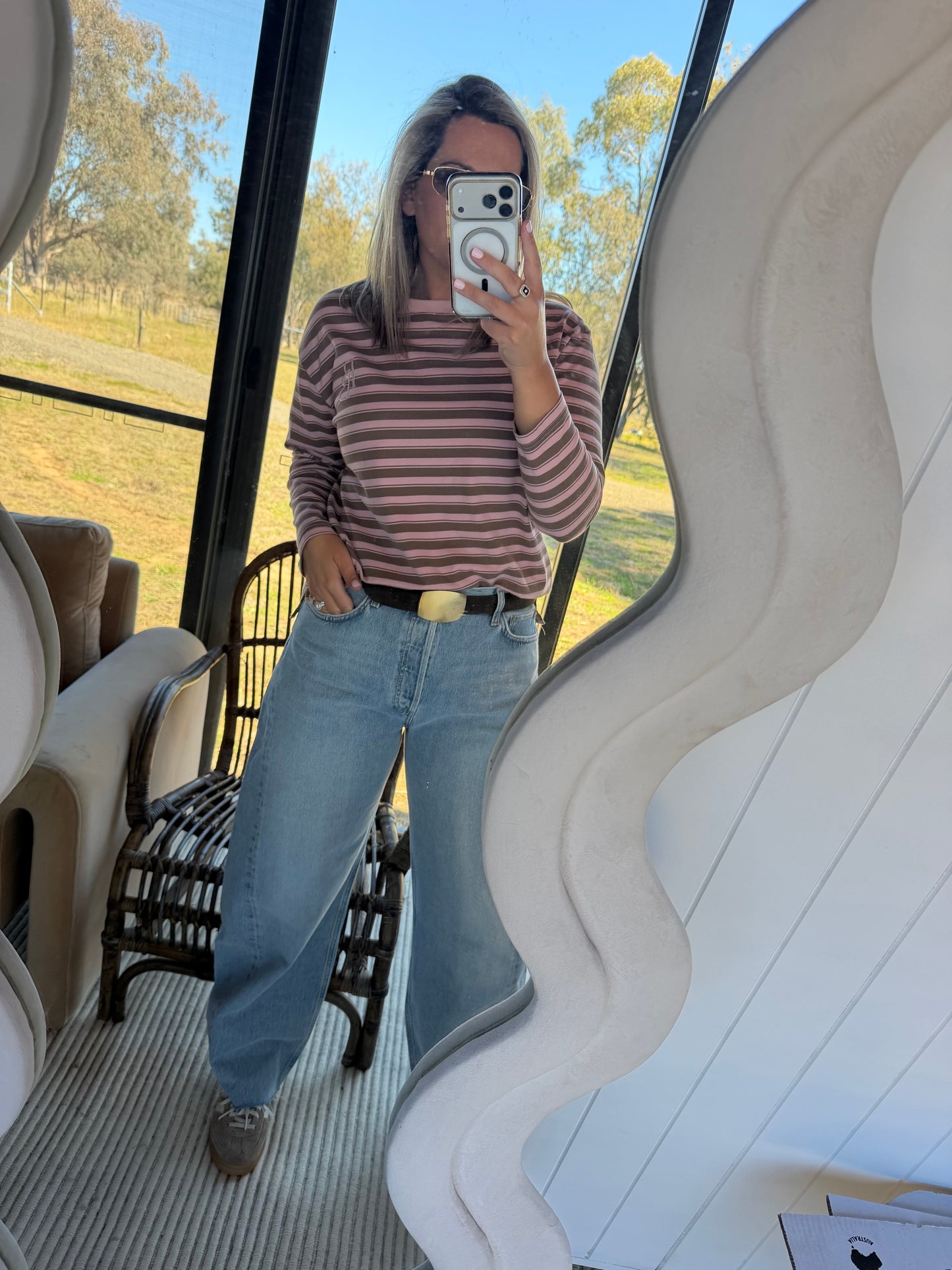 Stacey L/S Tee Pink and Mocha