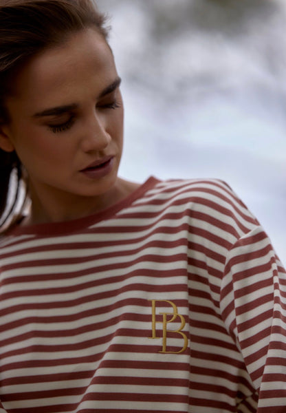Stacey LS Tee - Rust Stripe