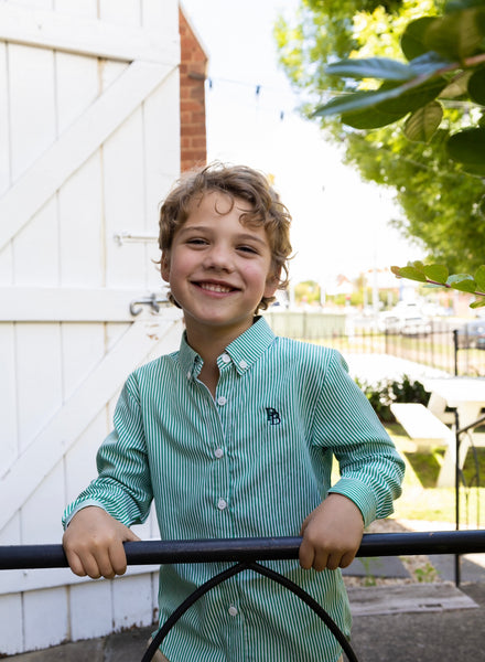 NEW The Broughton Shirt Green Stripe